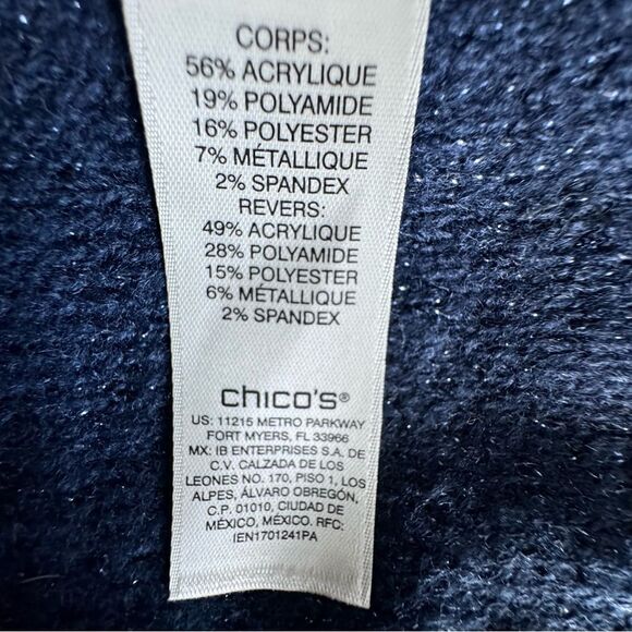 Chico’s Y2K Sequin Pullover Puff Sleeve Midnight Blue Sweater SZ S NWT - Picture 7 of 9